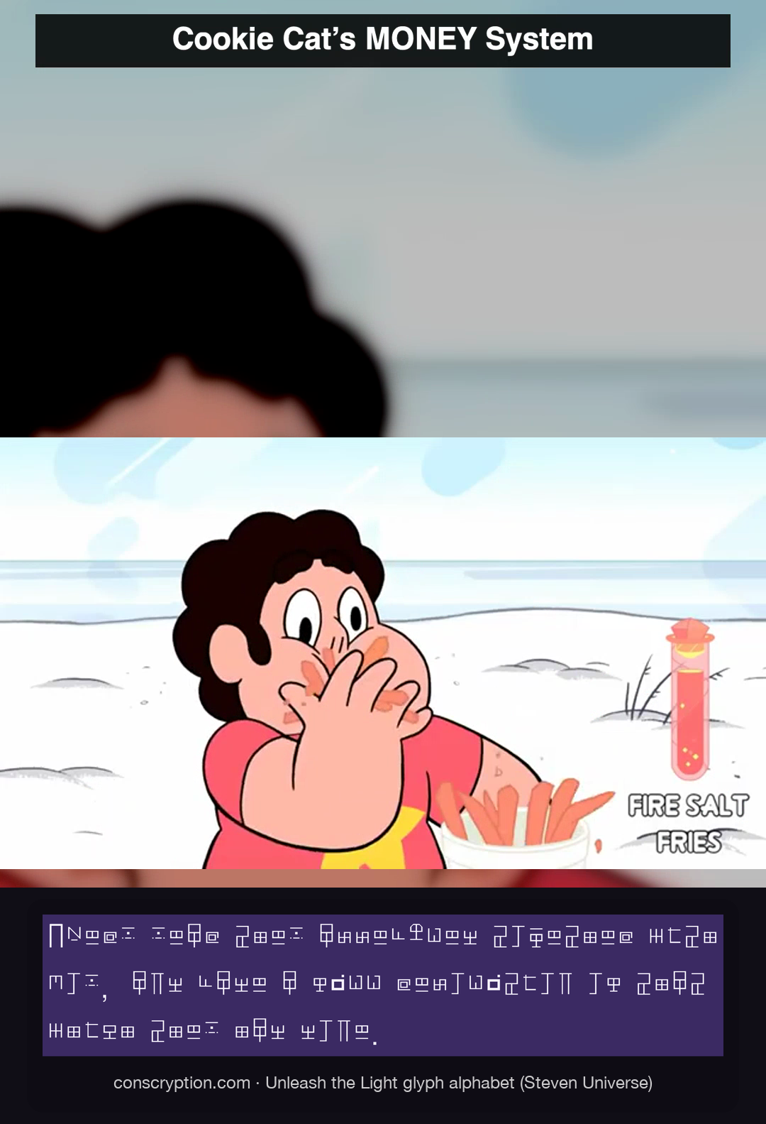 Cookie Cat’s MONEY System (Unleash the Light glyph alphabet (Steven Universe))