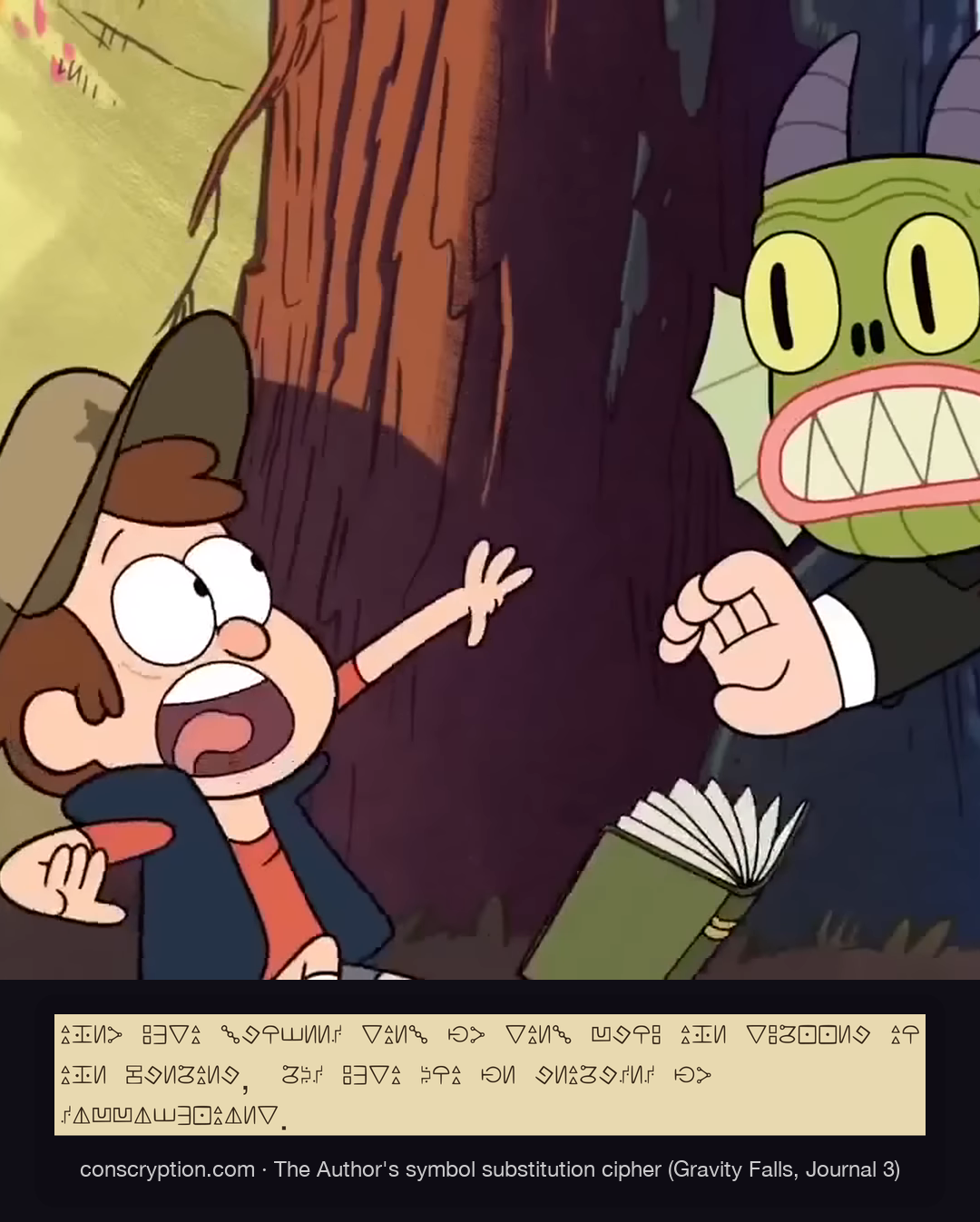Stan’s I EAT KIDS Campaign Ad (The Author's symbol substitution cipher (Gravity Falls, Journal 3))
