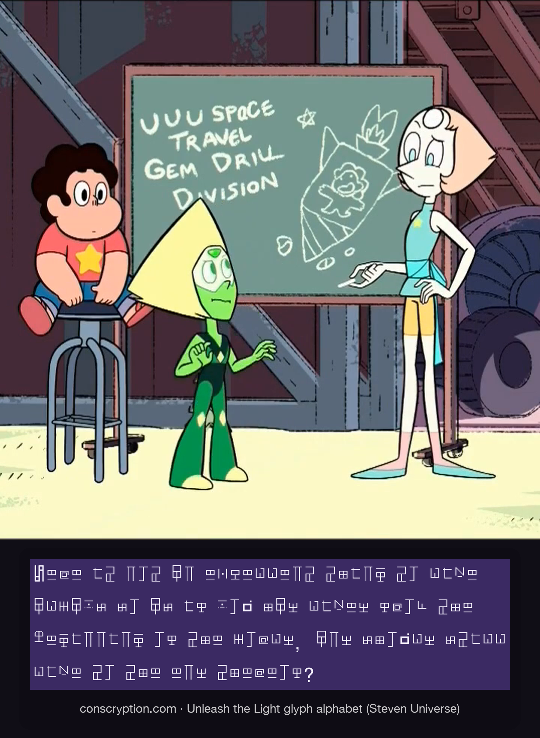 Peridot Corrects Your Word Crimes (Unleash the Light glyph alphabet (Steven Universe))