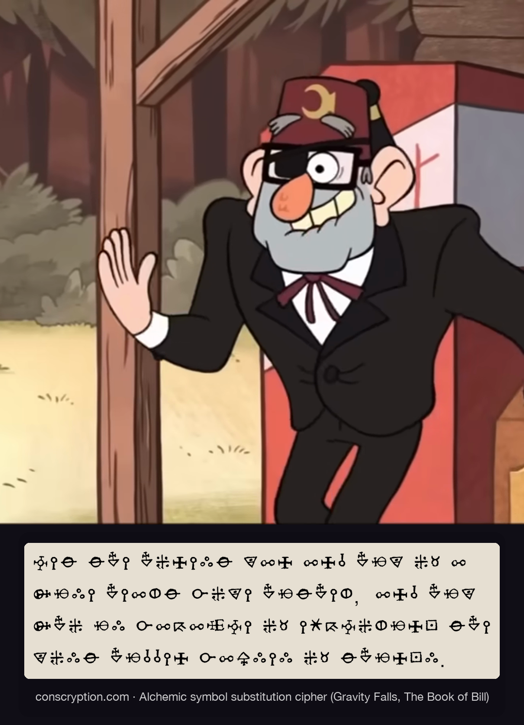 Mabel’s Hardware Store (Alchemic symbol substitution cipher (Gravity Falls, The Book of Bill))