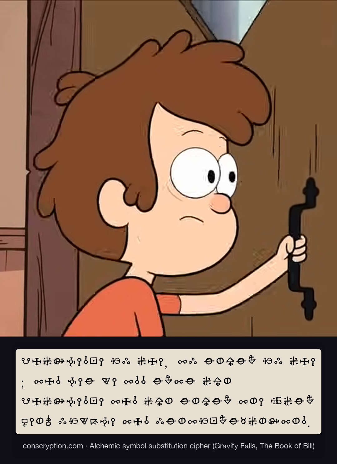 I Remember You’re Ciphers (Alchemic symbol substitution cipher (Gravity Falls, The Book of Bill))